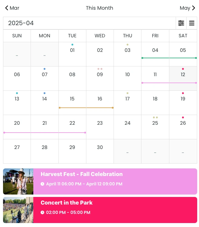 Calendar+ Month View Mobile Layout