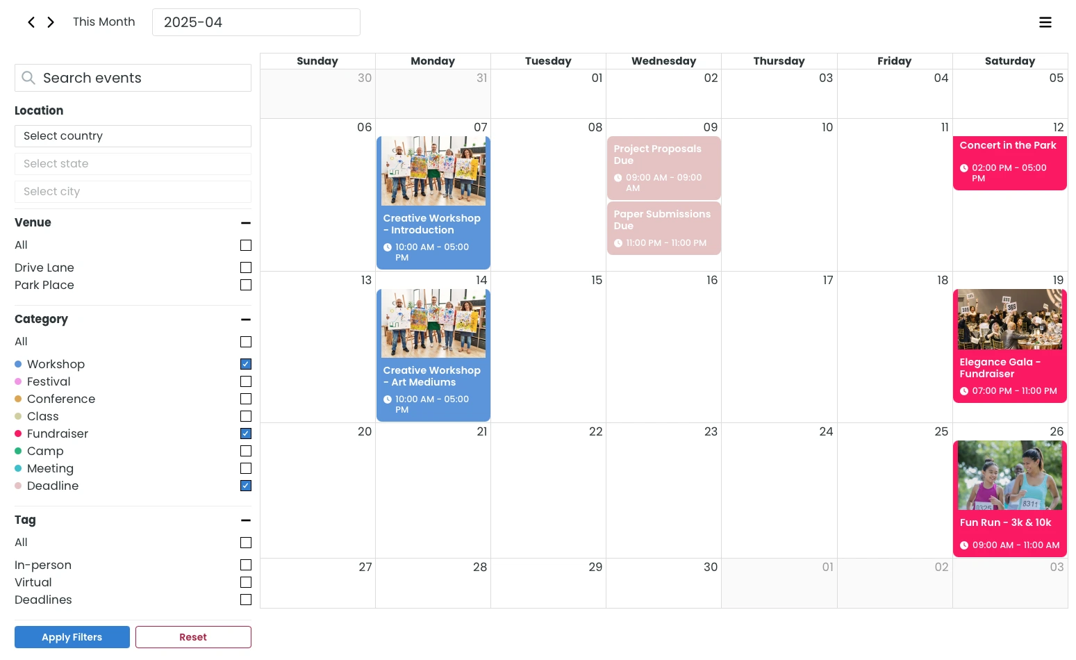 Calendar+ Month View Desktop with Filters.